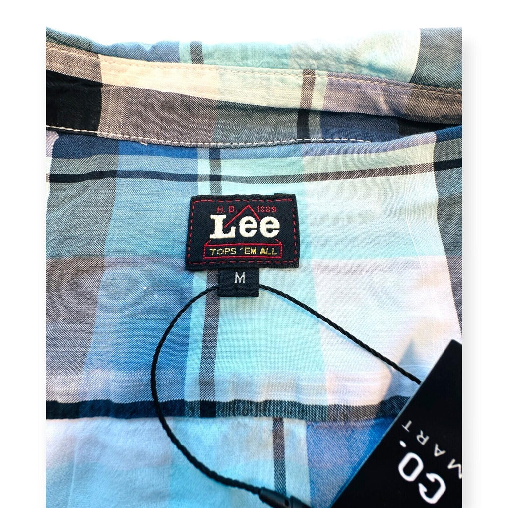Lee Shirt Men's UK Size M Blue Plaid Pockets Embroidered