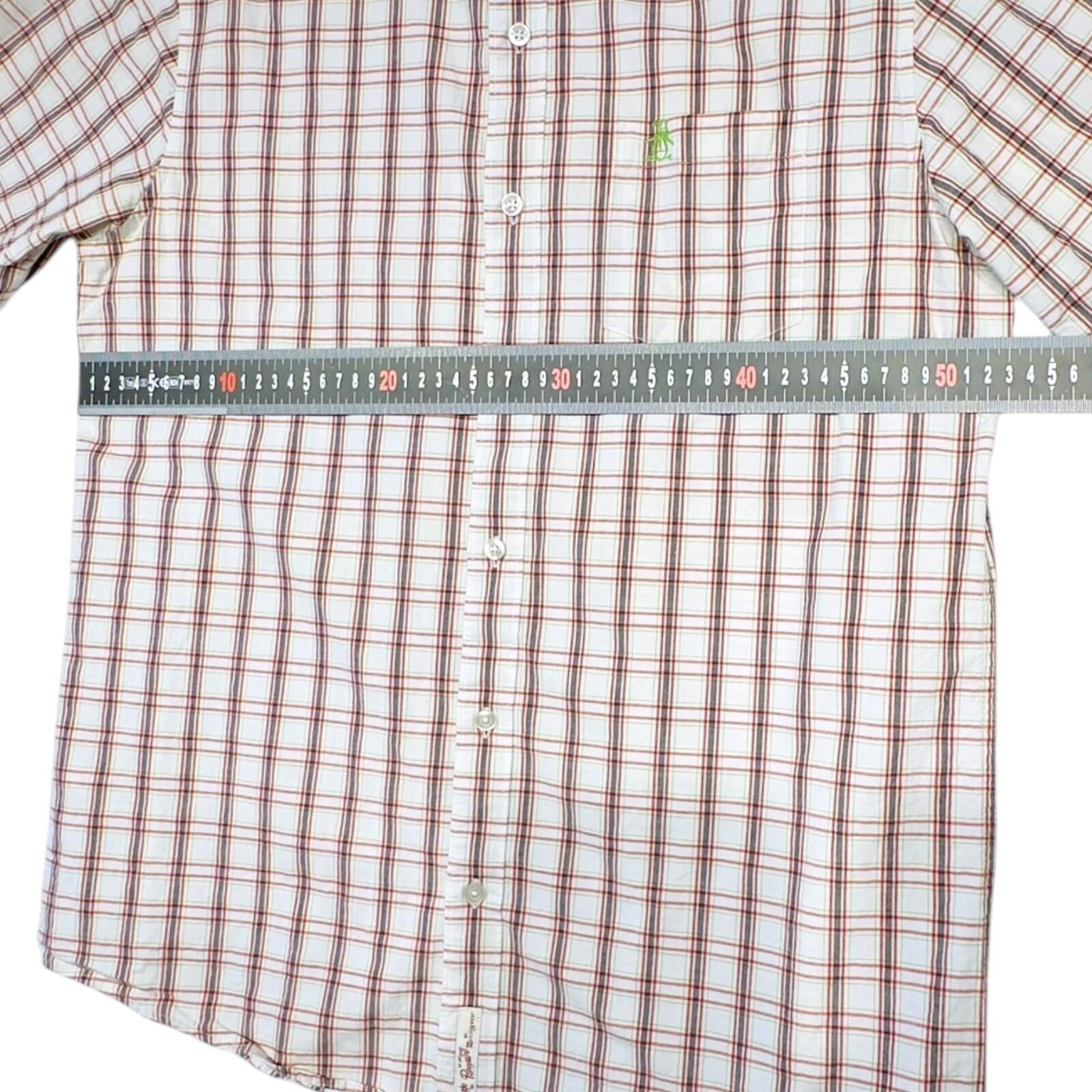 Penguin Shirt Men's UK Size L White Plaid Short Sleeve