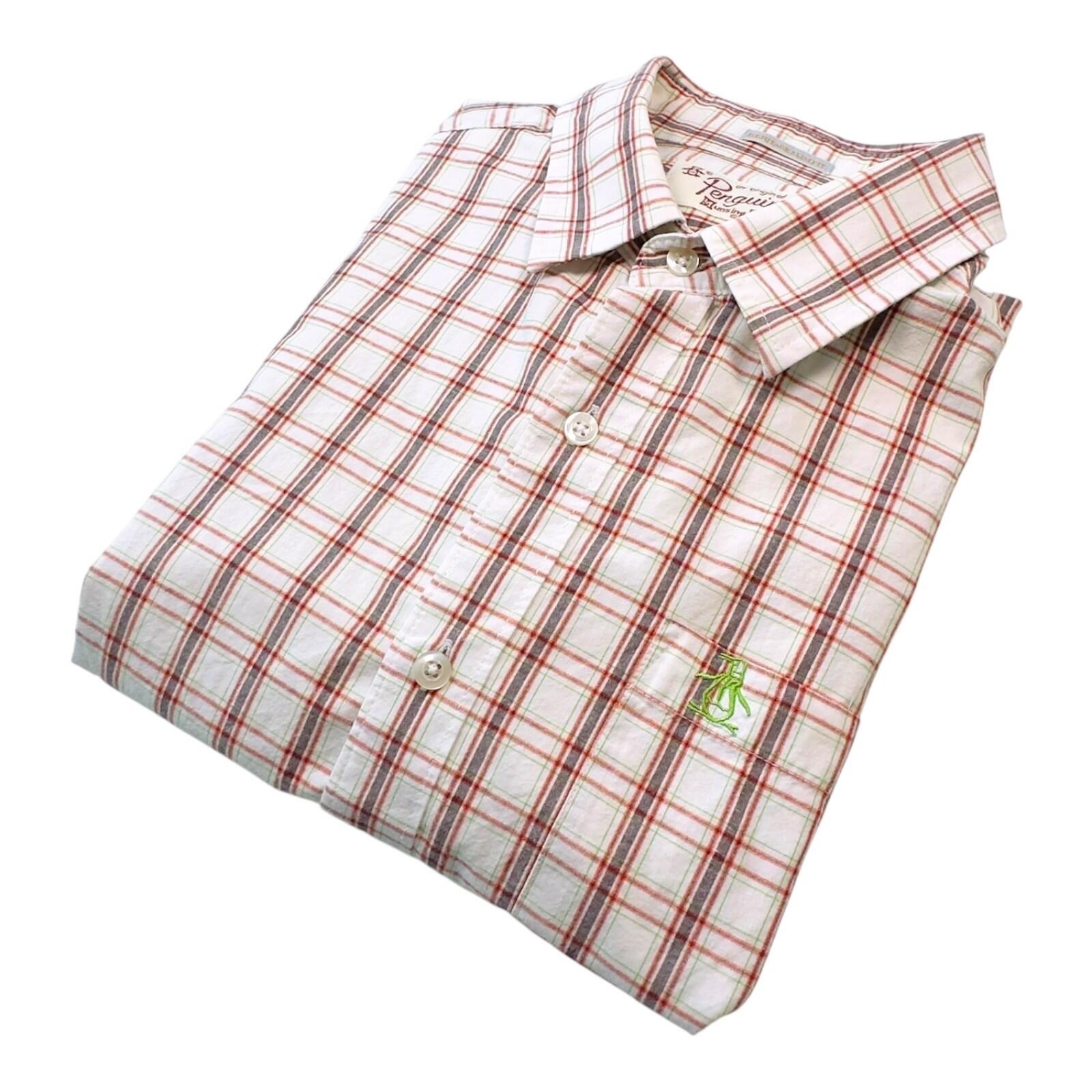 Penguin Shirt Men's UK Size L White Plaid Short Sleeve