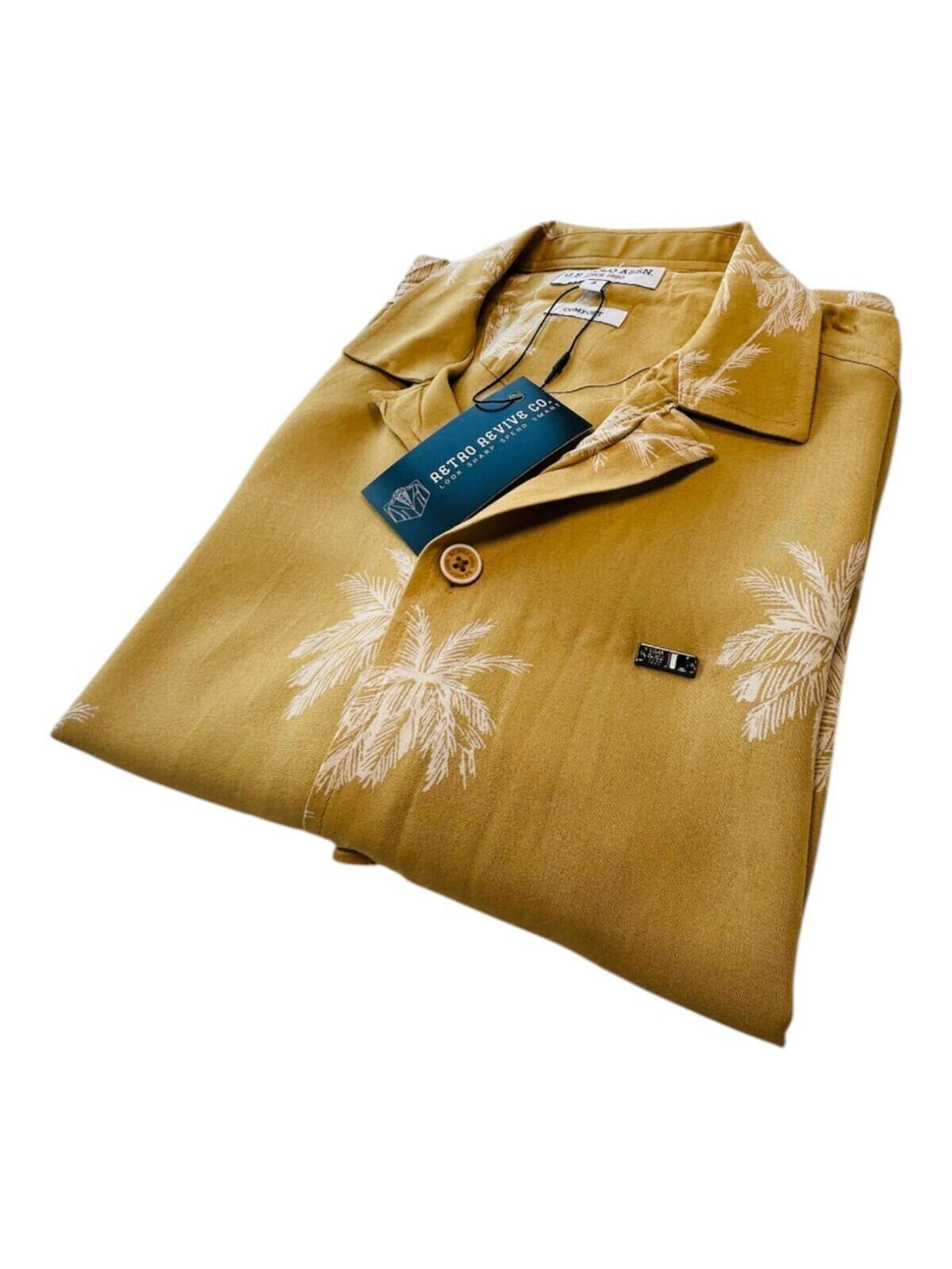 U.S. Polo Assn. Shirt Men's UK Size S Yellow Palm Tree