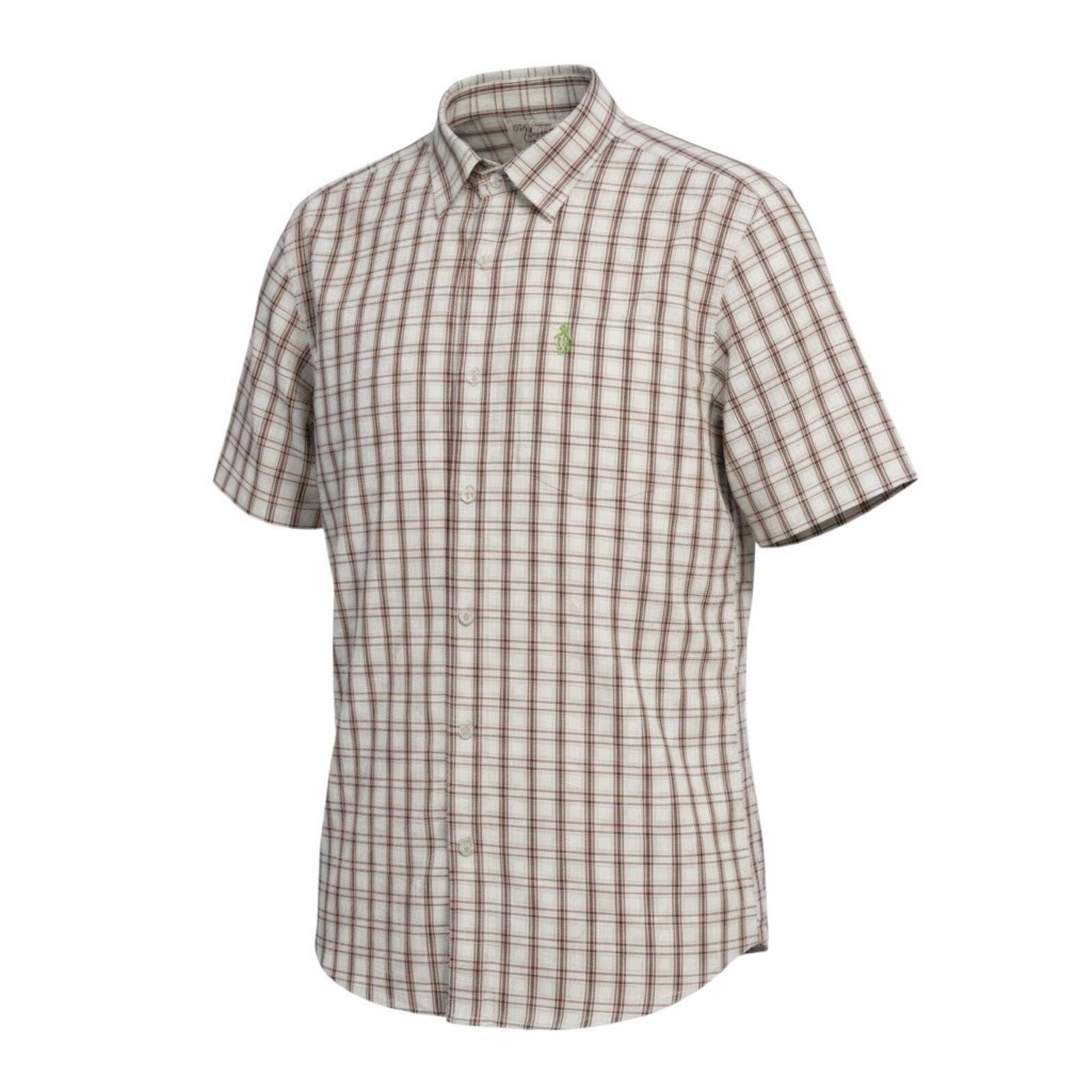 Penguin Shirt Men's UK Size L White Plaid Short Sleeve