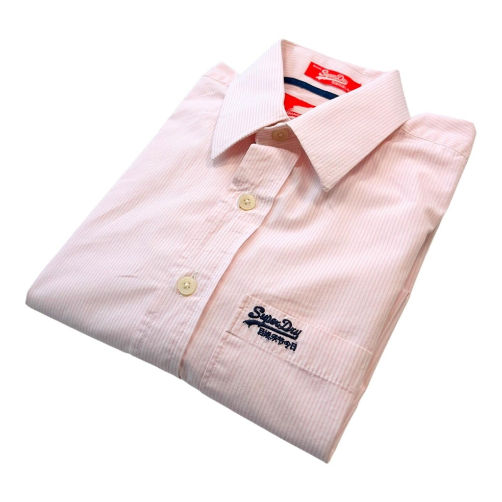 SuperDry Shirt Men's UK Size M Pink Pinstripe Long Sleeve