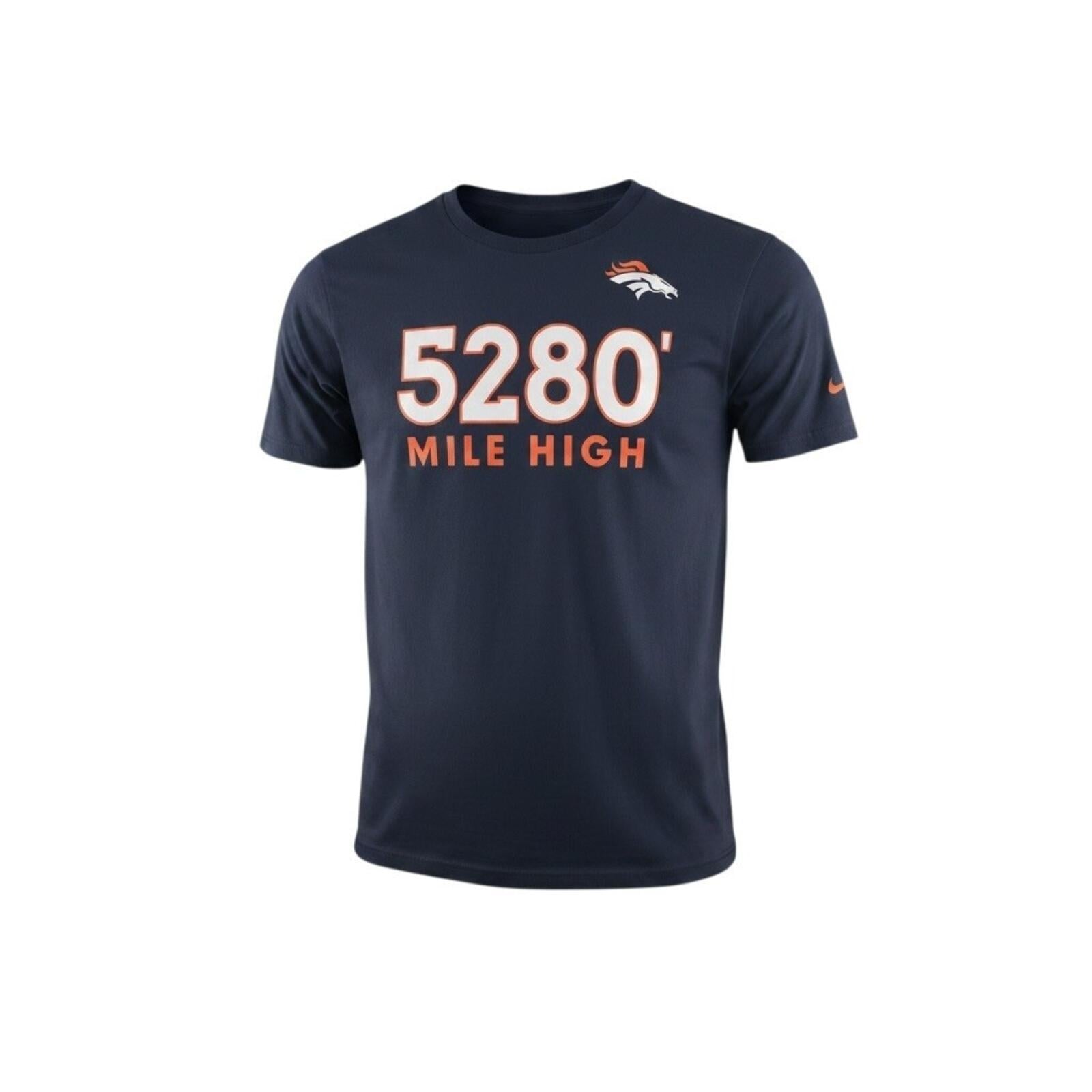 Nike Denver Broncos T-Shirt Men's UK Size L Blue Crew Neck