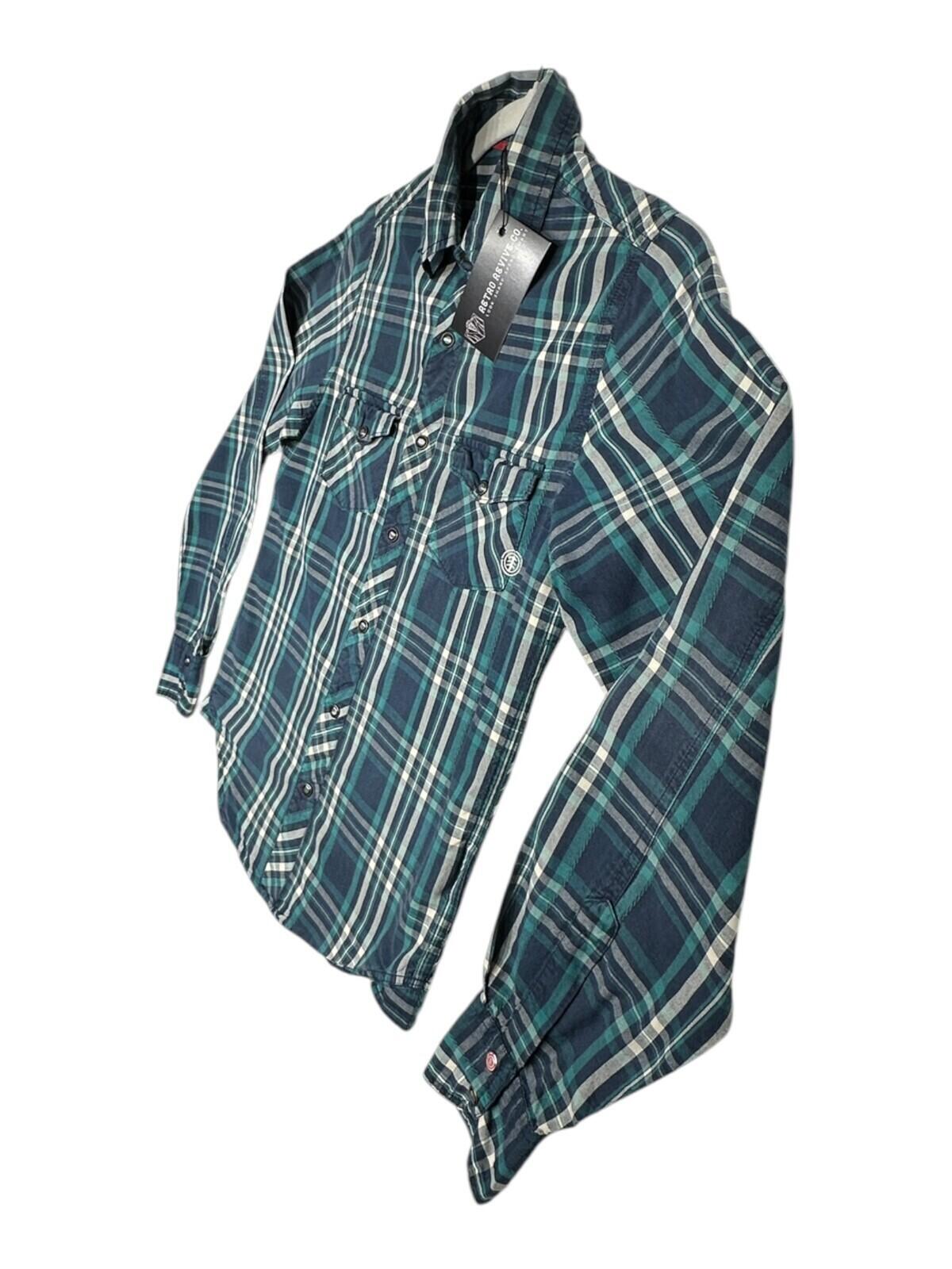 Element Shirt Men's UK Size XS Blue Plaid Pocket Embroidered