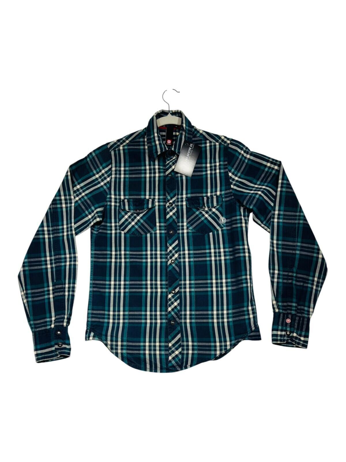 Element Shirt Men's UK Size XS Blue Plaid Pocket Embroidered