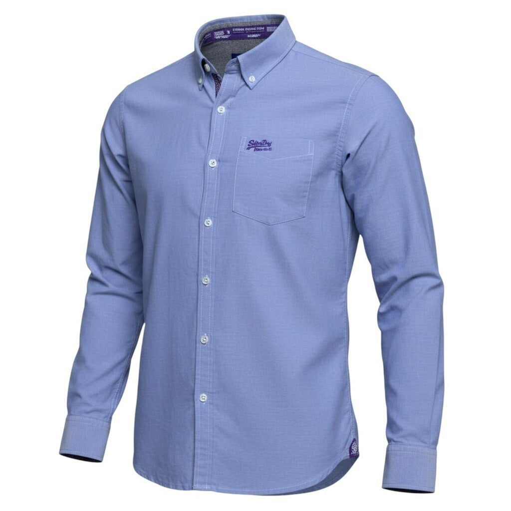 SuperDry Shirt Men's UK Size L Blue Pinstripe Embroidered