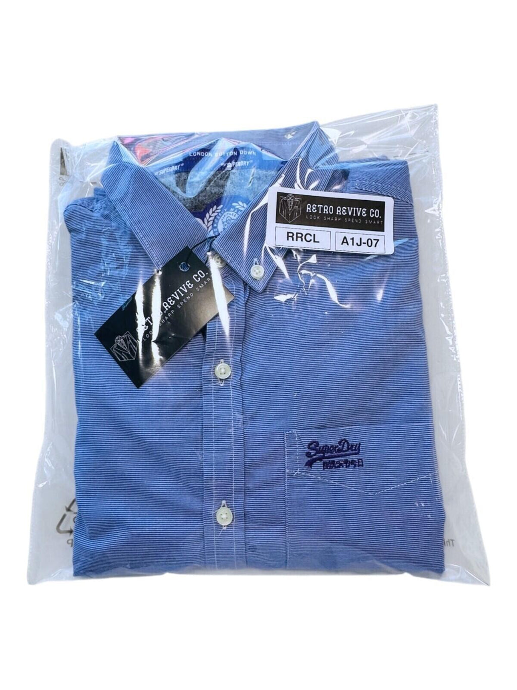 SuperDry Shirt Men's UK Size L Blue Pinstripe Embroidered