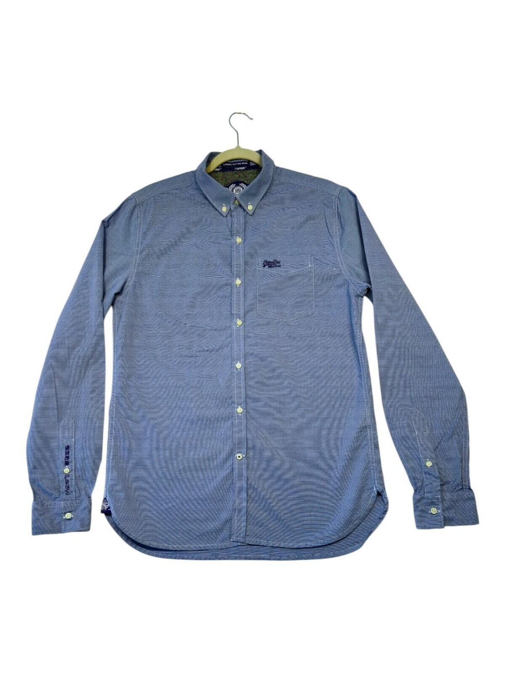 SuperDry Shirt Men's UK Size L Blue Pinstripe Embroidered