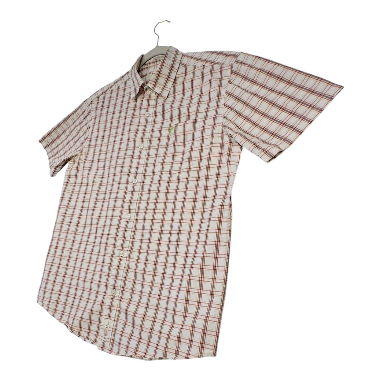Penguin Shirt Men's UK Size L White Plaid Short Sleeve