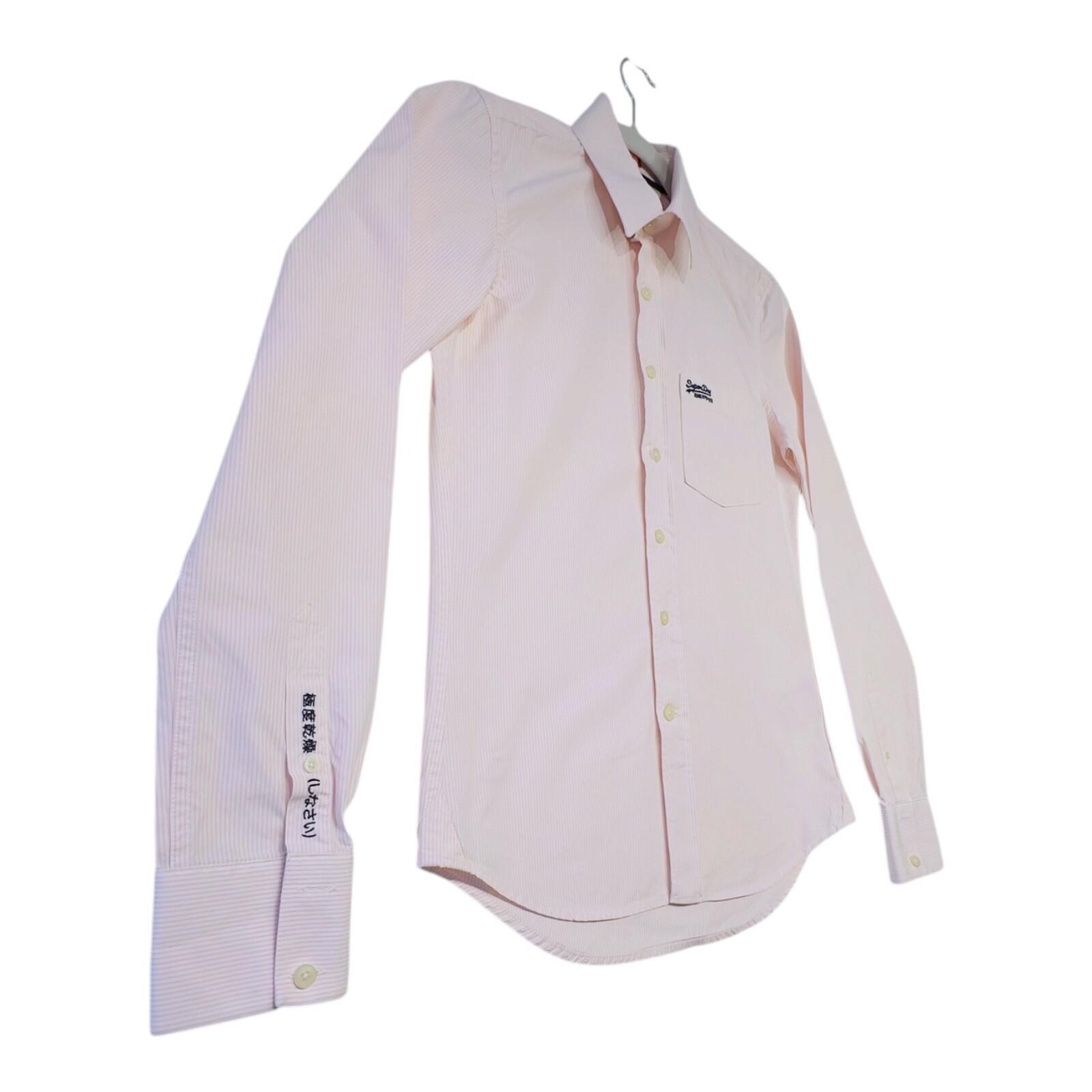 SuperDry Shirt Men's UK Size M Pink Pinstripe Long Sleeve