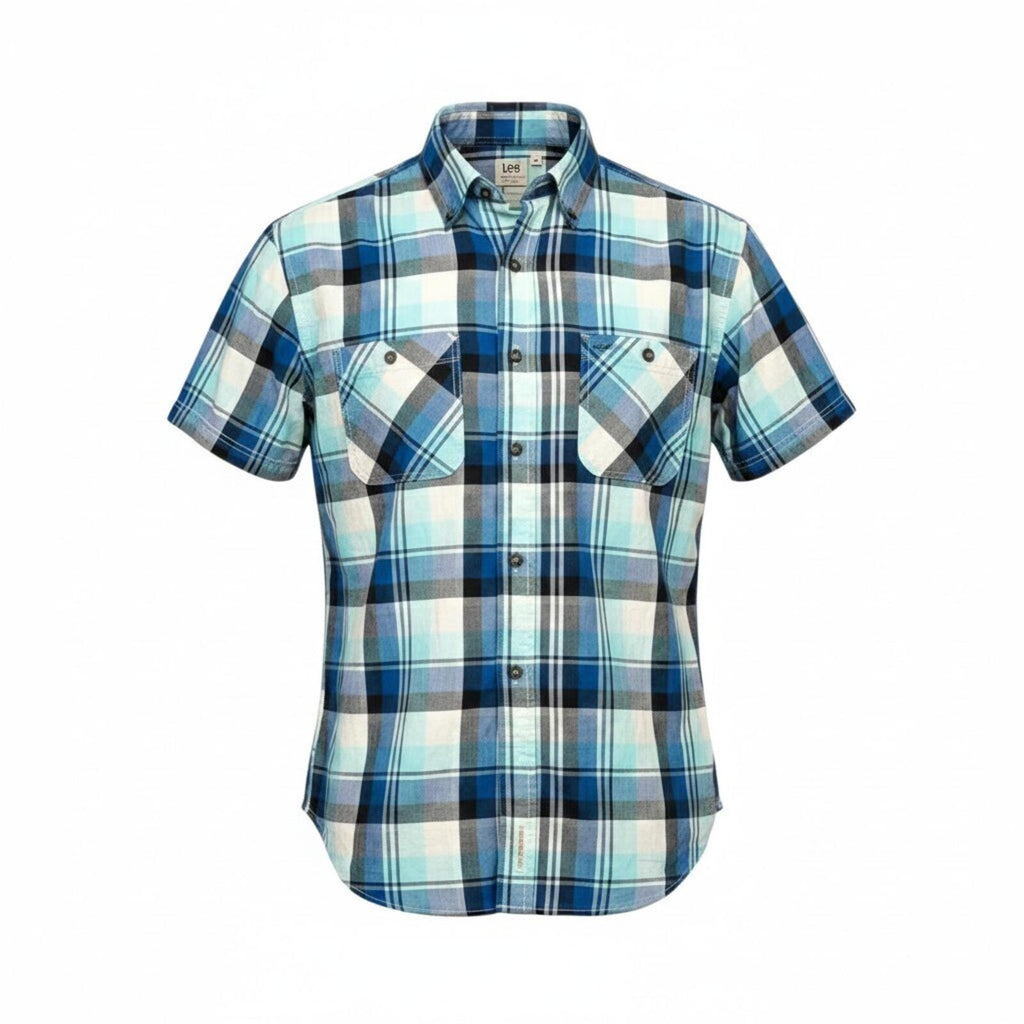 Lee Shirt Men's UK Size M Blue Plaid Pockets Embroidered