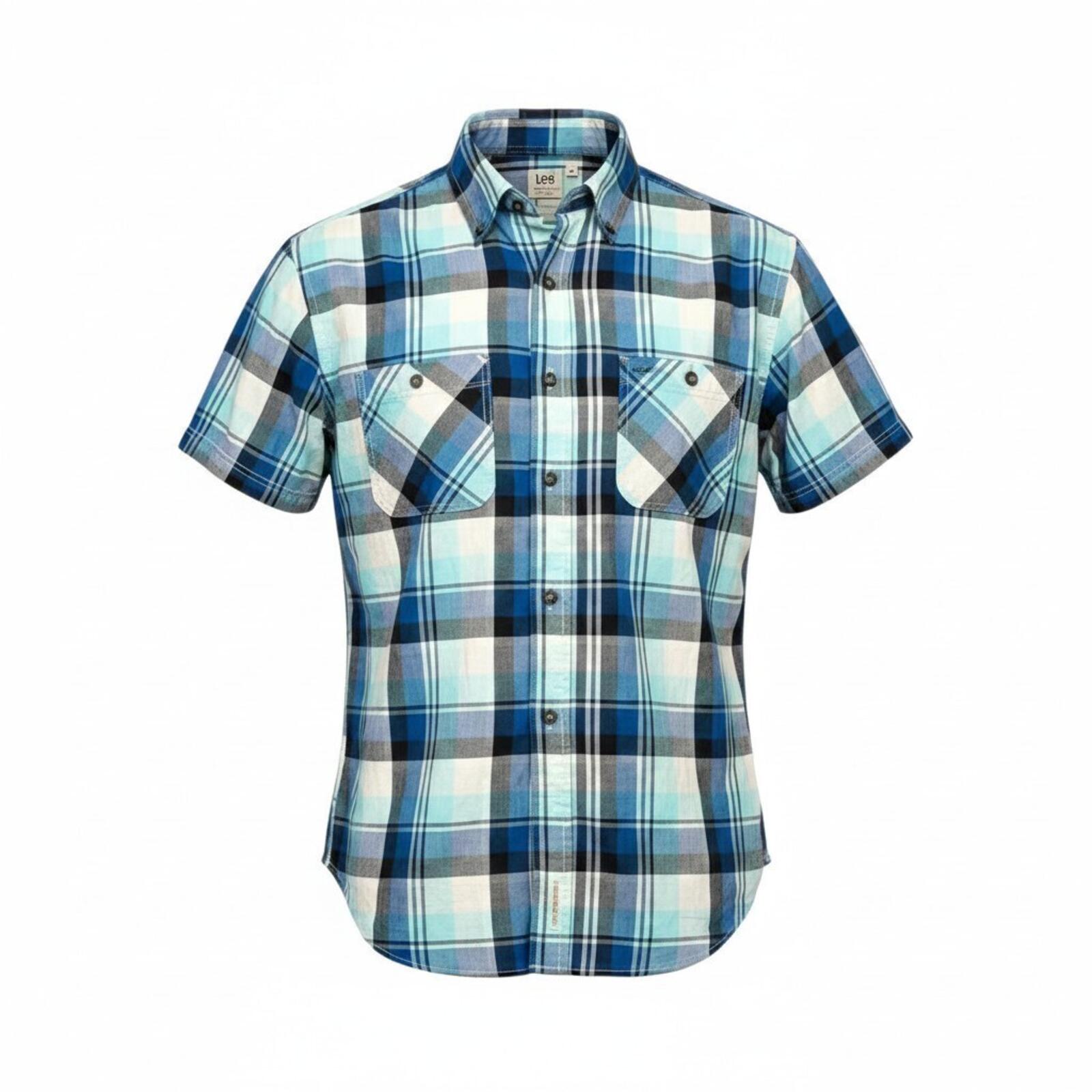 Lee Shirt Men's UK Size M Blue Plaid Pockets Embroidered