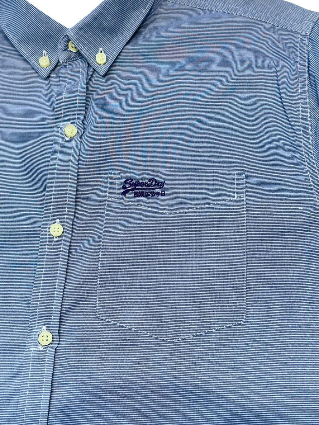 SuperDry Shirt Men's UK Size L Blue Pinstripe Embroidered