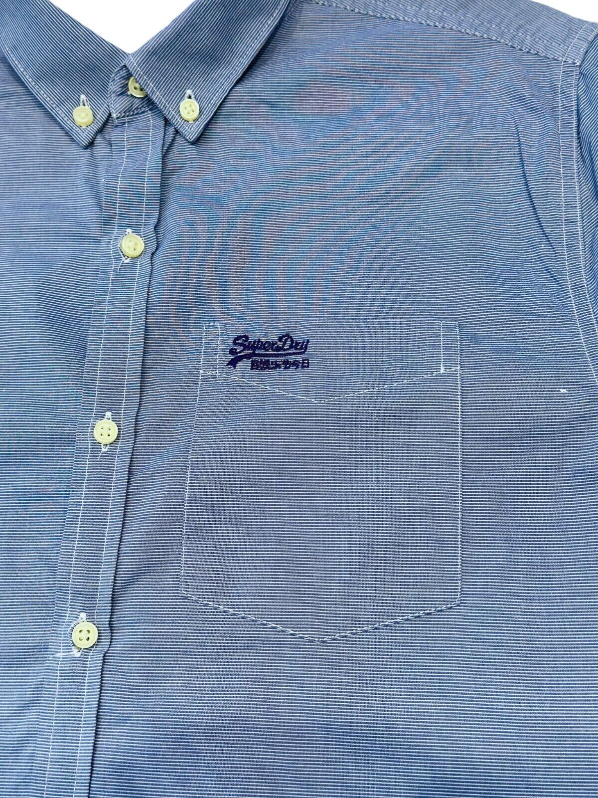 SuperDry Shirt Men's UK Size L Blue Pinstripe Embroidered