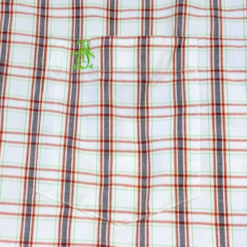 Penguin Shirt Men's UK Size L White Plaid Short Sleeve