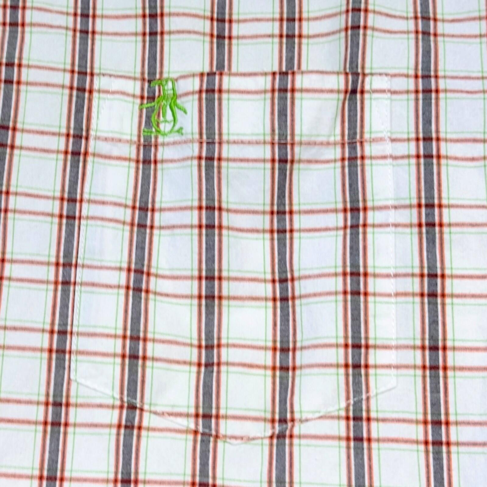 Penguin Shirt Men's UK Size L White Plaid Short Sleeve