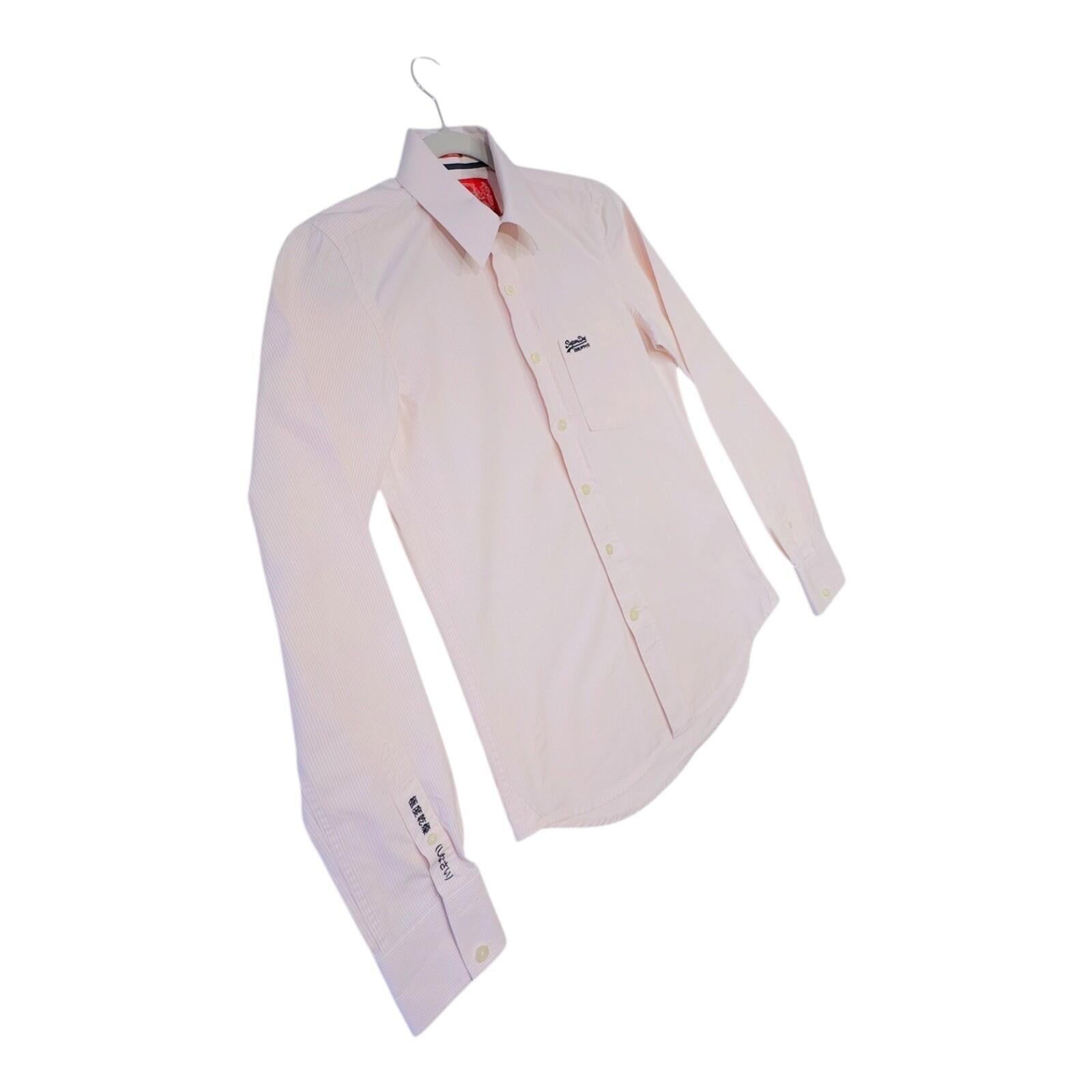 SuperDry Shirt Men's UK Size M Pink Pinstripe Long Sleeve