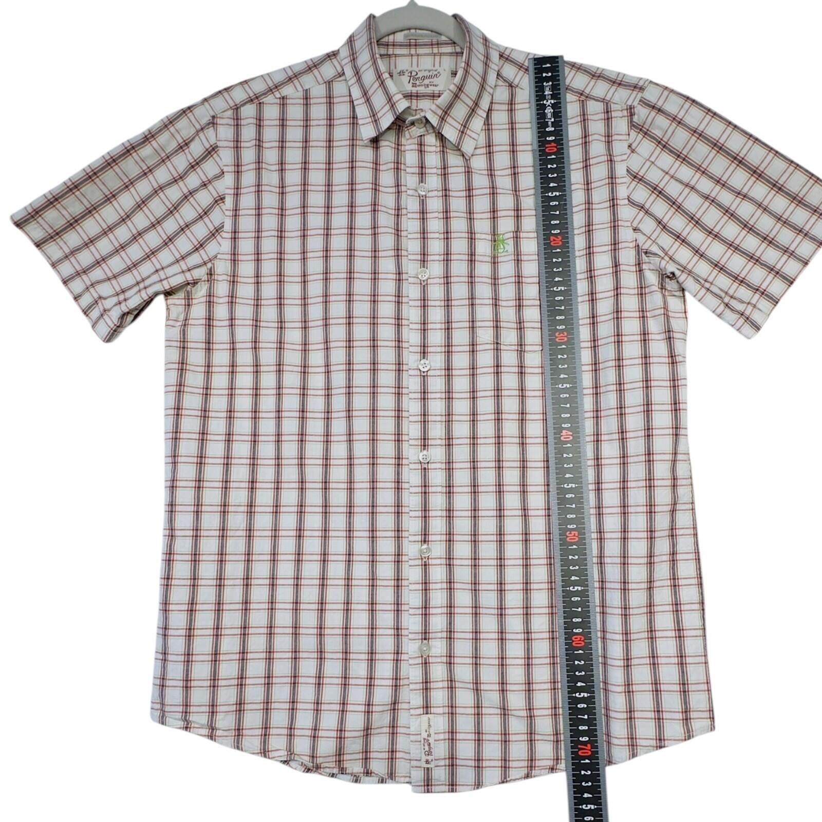 Penguin Shirt Men's UK Size L White Plaid Short Sleeve
