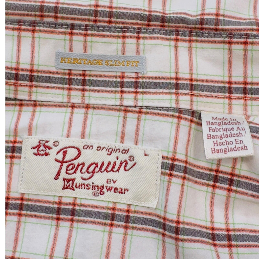 Penguin Shirt Men's UK Size L White Plaid Short Sleeve