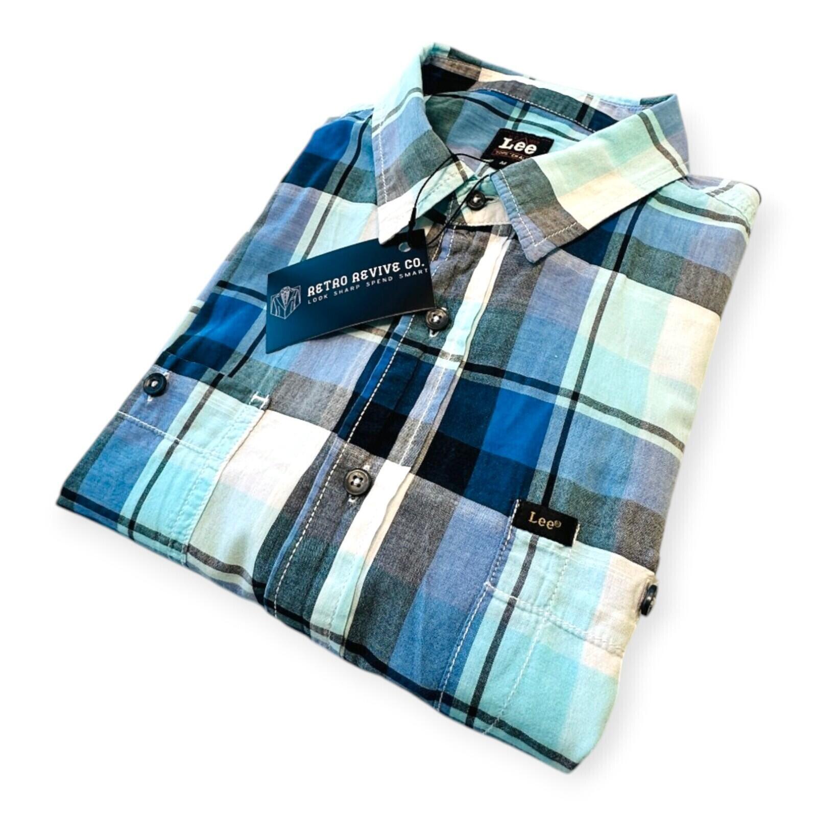 Lee Shirt Men's UK Size M Blue Plaid Pockets Embroidered