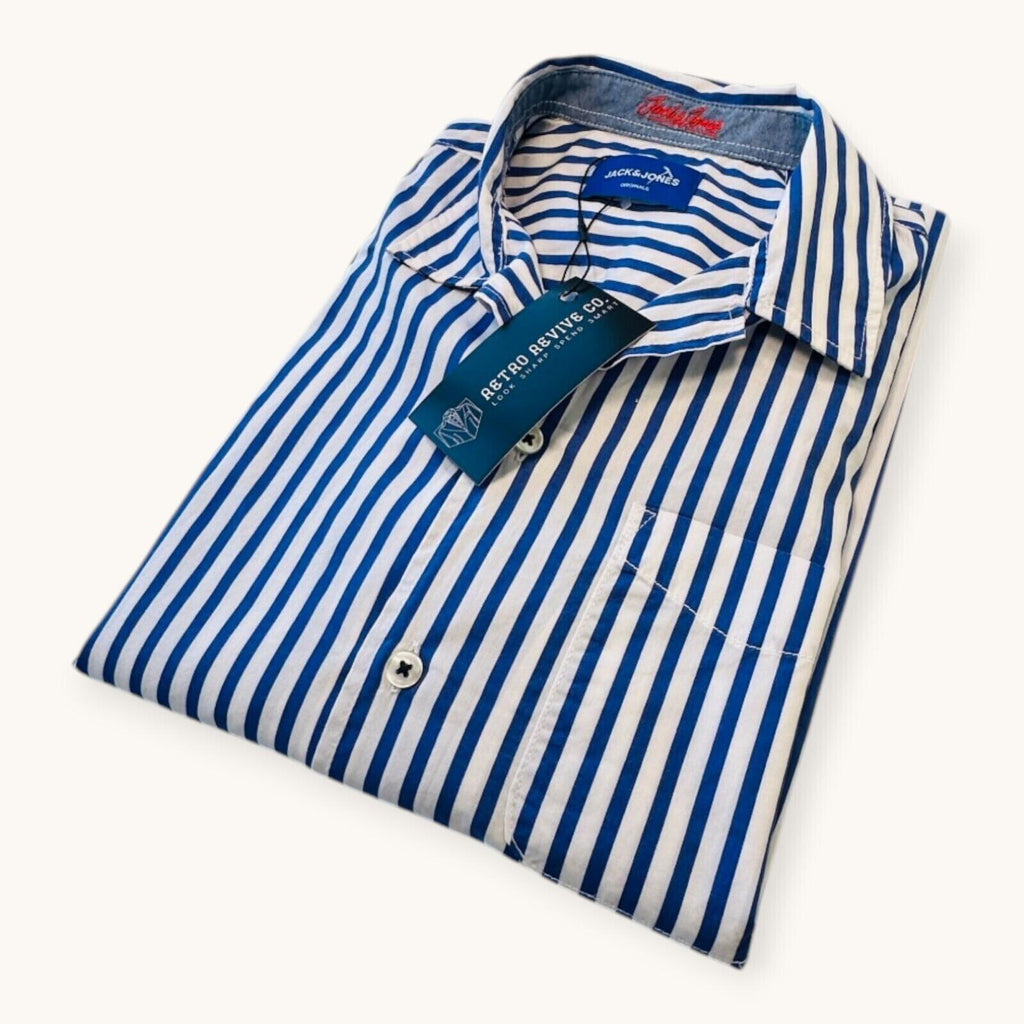 Jack & Jones Shirt Men's UK Size S White and Blue Striped