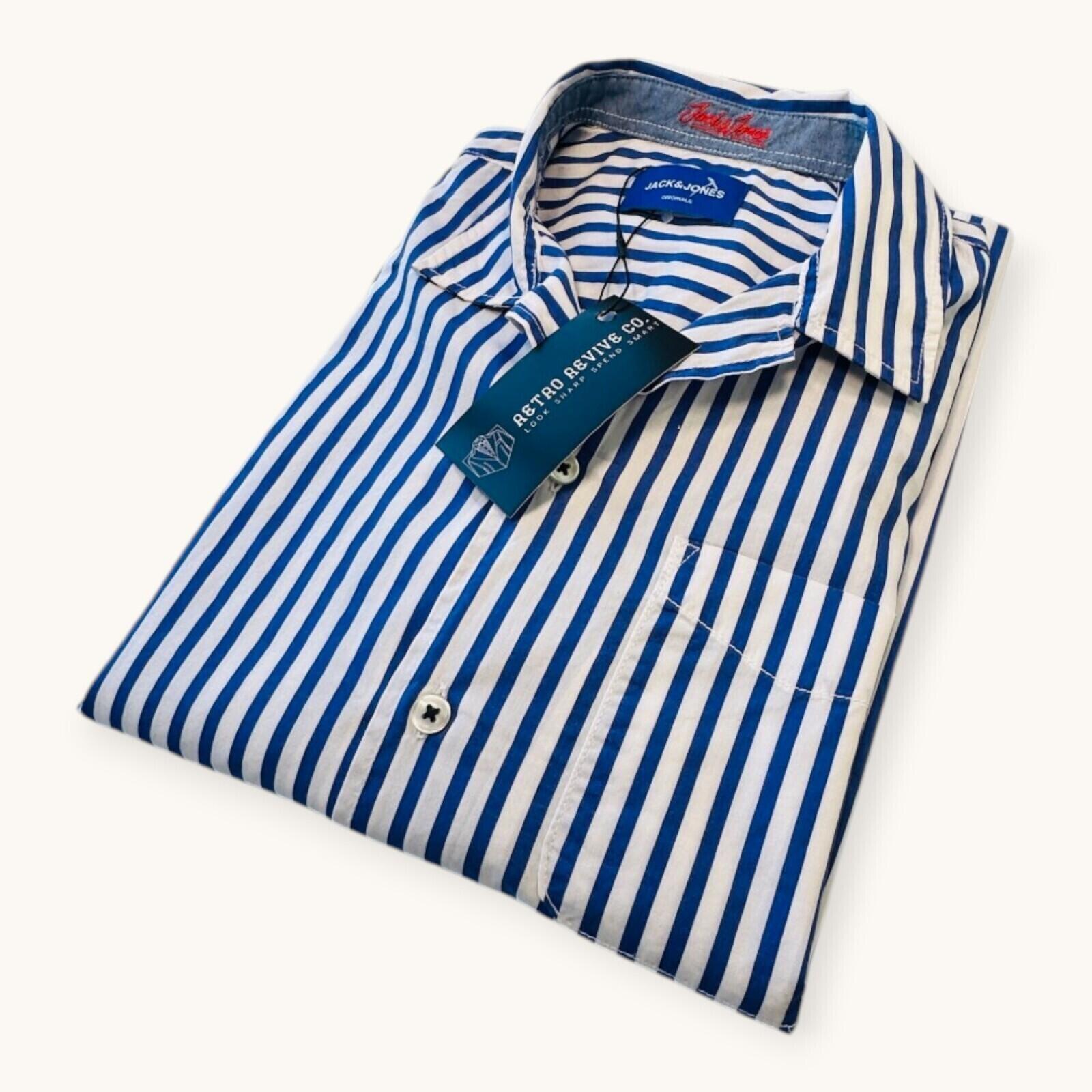 Jack & Jones Shirt Men's UK Size S White and Blue Striped