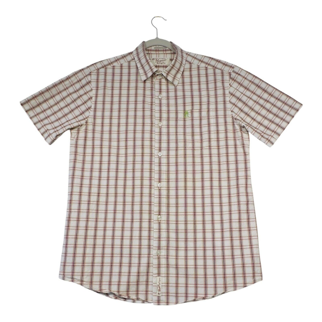 Penguin Shirt Men's UK Size L White Plaid Short Sleeve