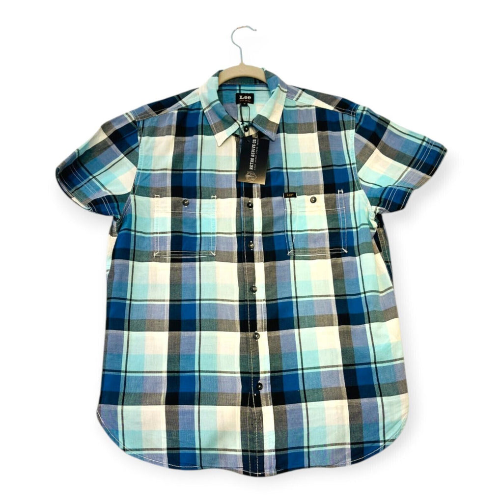 Lee Shirt Men's UK Size M Blue Plaid Pockets Embroidered
