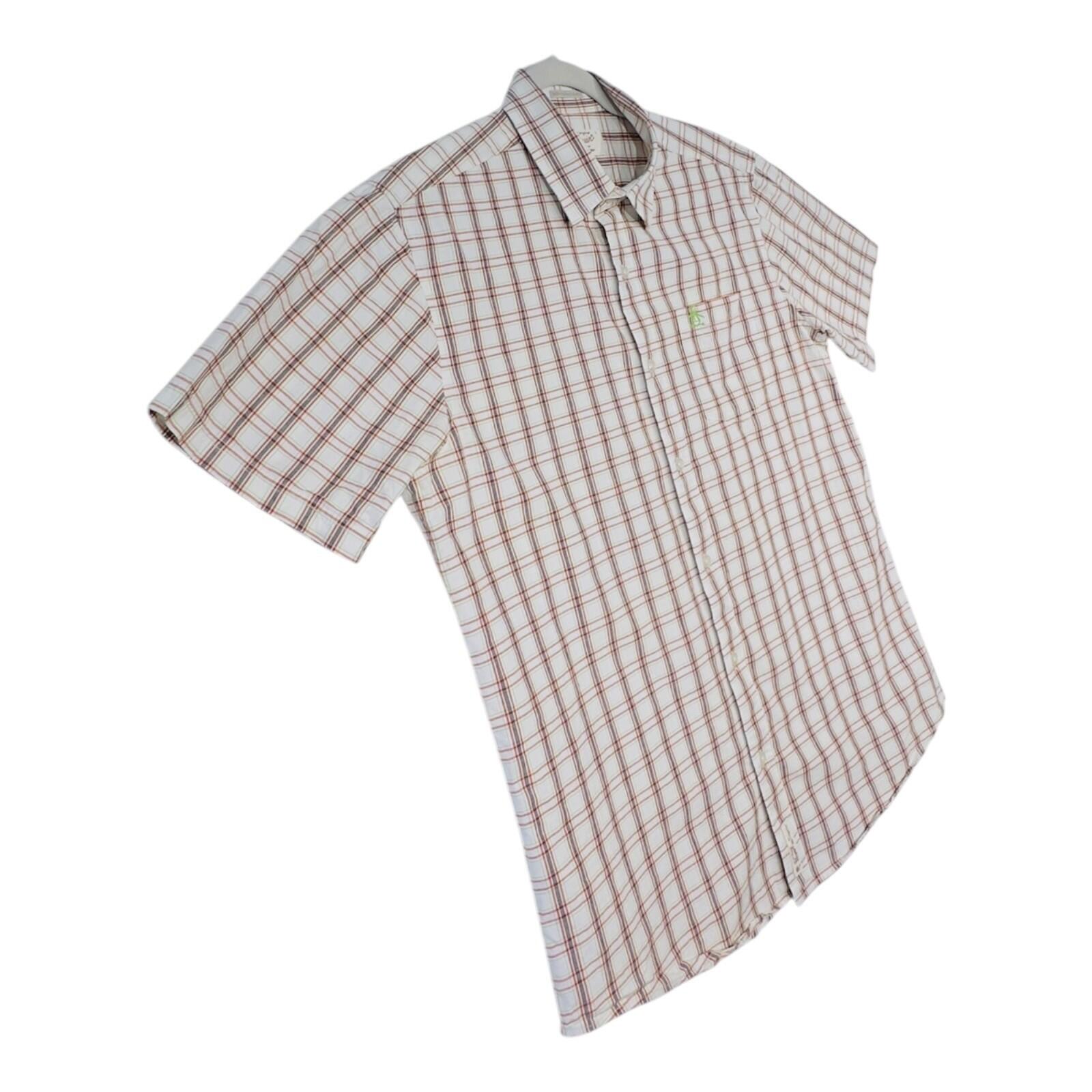 Penguin Shirt Men's UK Size L White Plaid Short Sleeve