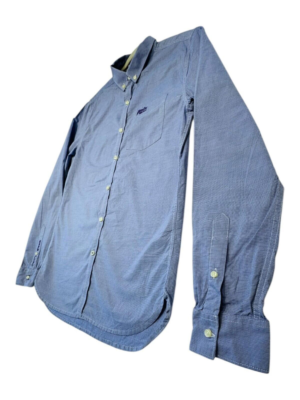 SuperDry Shirt Men's UK Size L Blue Pinstripe Embroidered