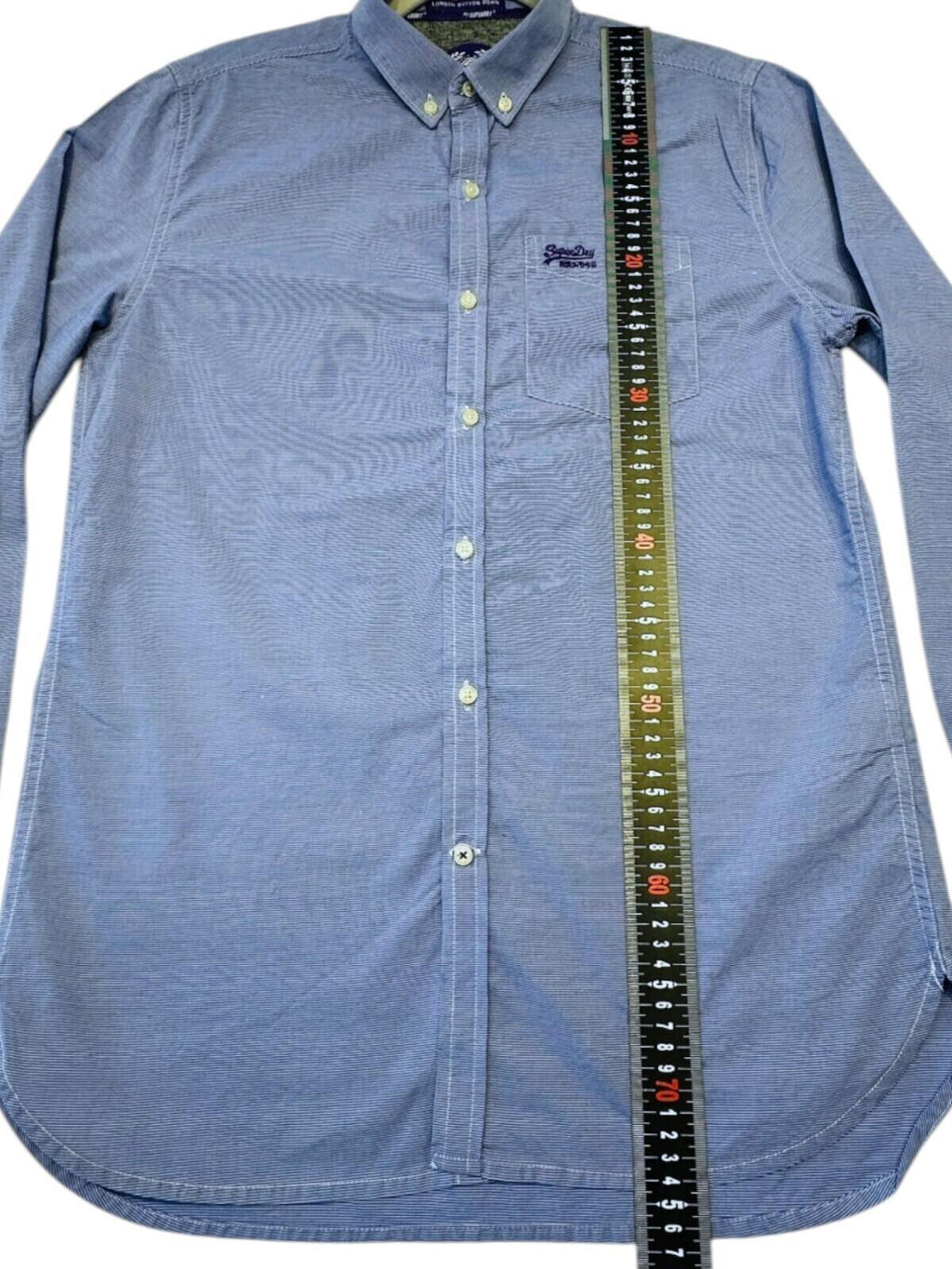 SuperDry Shirt Men's UK Size L Blue Pinstripe Embroidered
