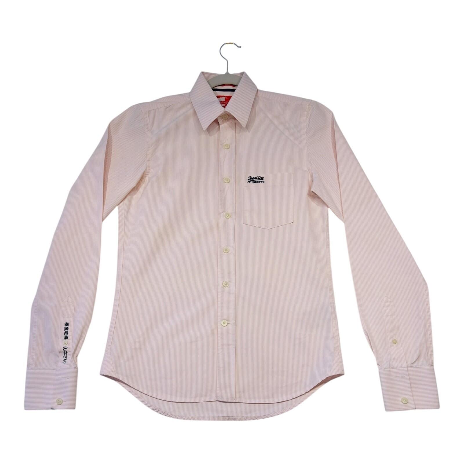 SuperDry Shirt Men's UK Size M Pink Pinstripe Long Sleeve