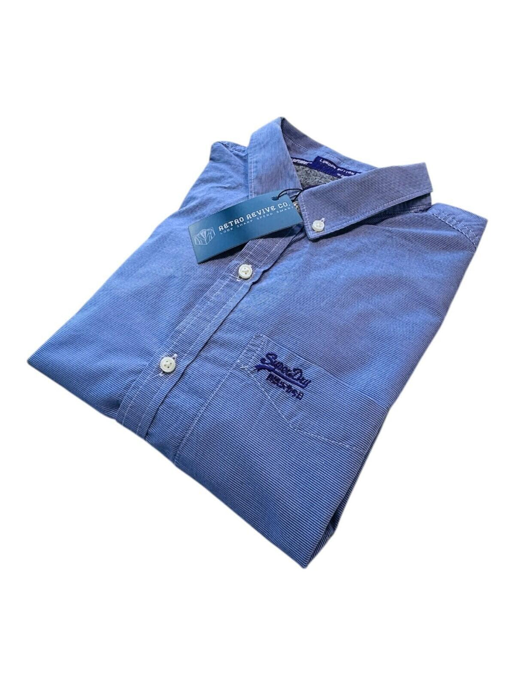 SuperDry Shirt Men's UK Size L Blue Pinstripe Embroidered