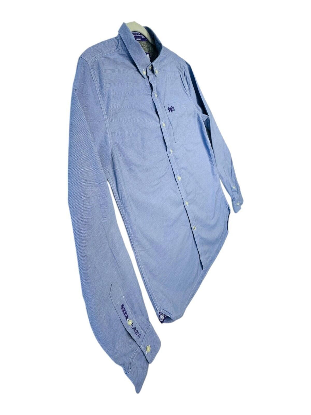 SuperDry Shirt Men's UK Size L Blue Pinstripe Embroidered