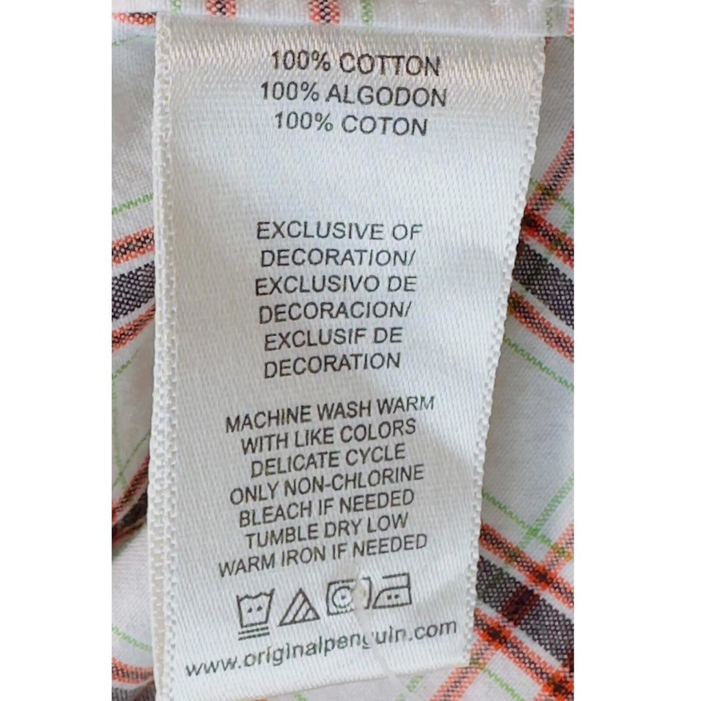 Penguin Shirt Men's UK Size L White Plaid Short Sleeve