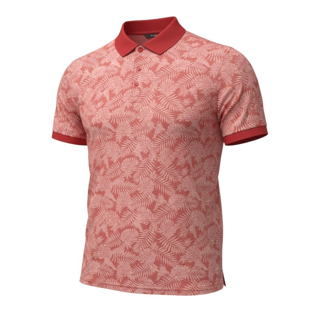 George red polo shirt short sleeve with pocket and button down collar.