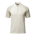 Primark beige zip polo shirt with wing collar and contrasting patterned panels.