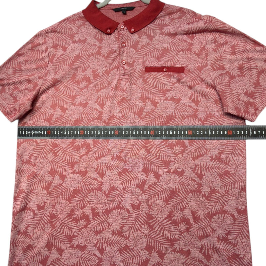 George red polo shirt short sleeve with pocket and button down collar.