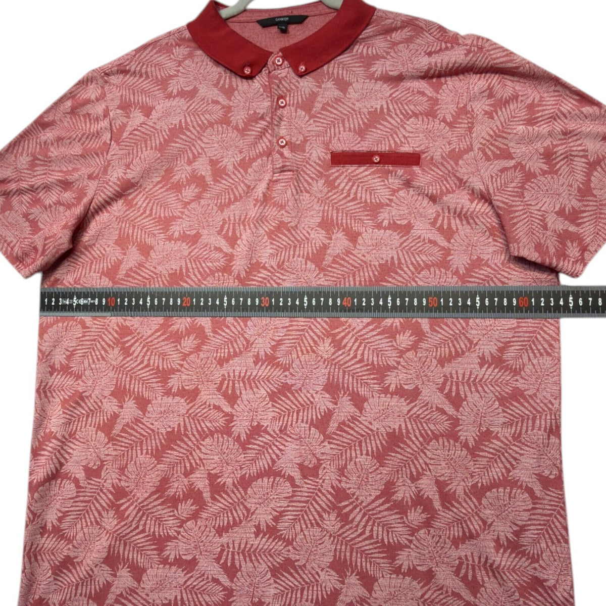 George red polo shirt short sleeve with pocket and button down collar.