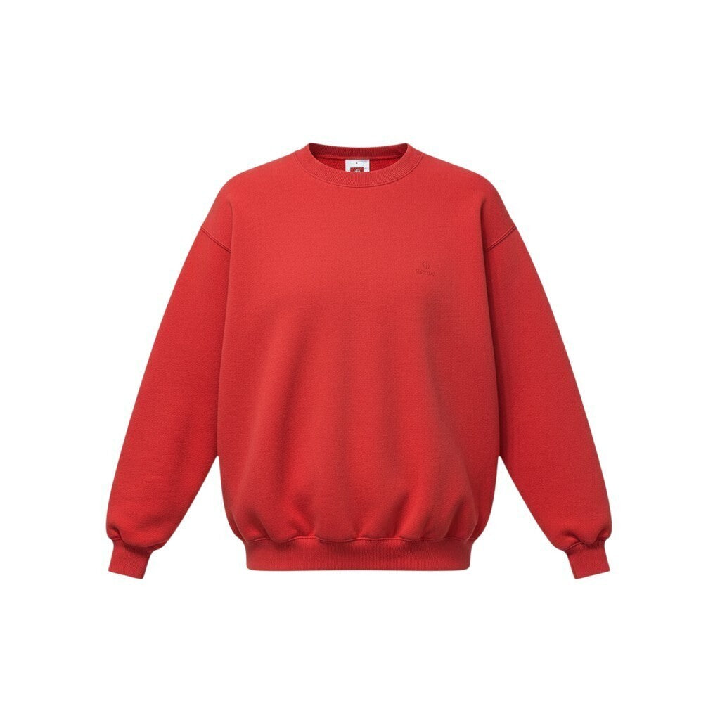 Hanes red crewneck jumper with long sleeves and elasticated cuffs.