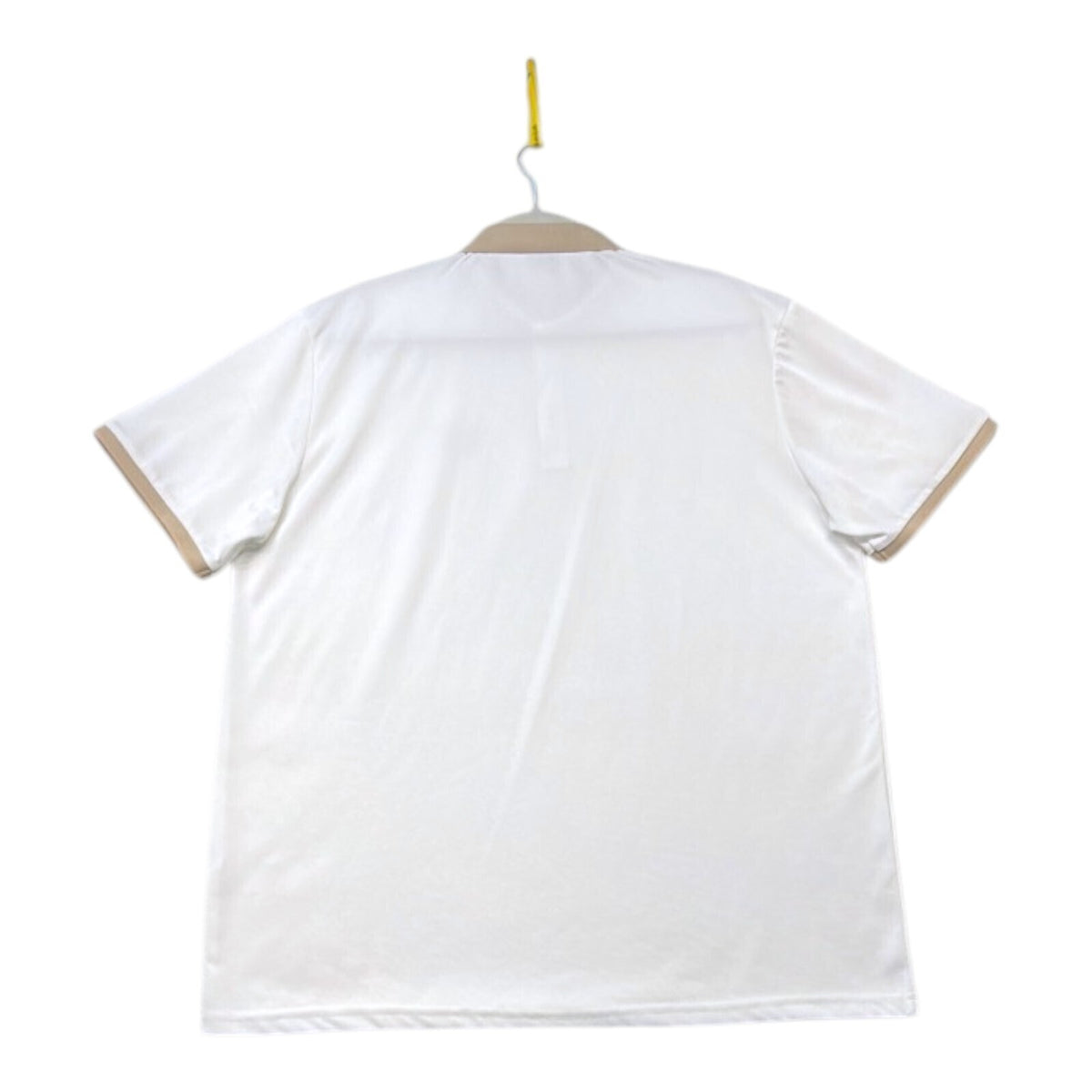 Laurel Wreath white polo shirt with graphic print and structured neckline.