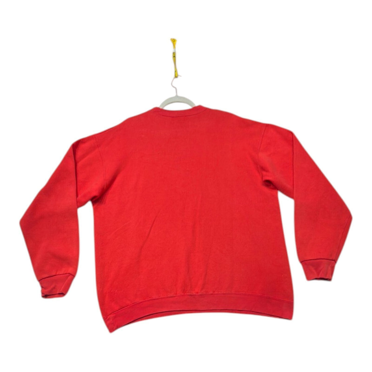 Hanes red crewneck jumper with long sleeves and elasticated cuffs.