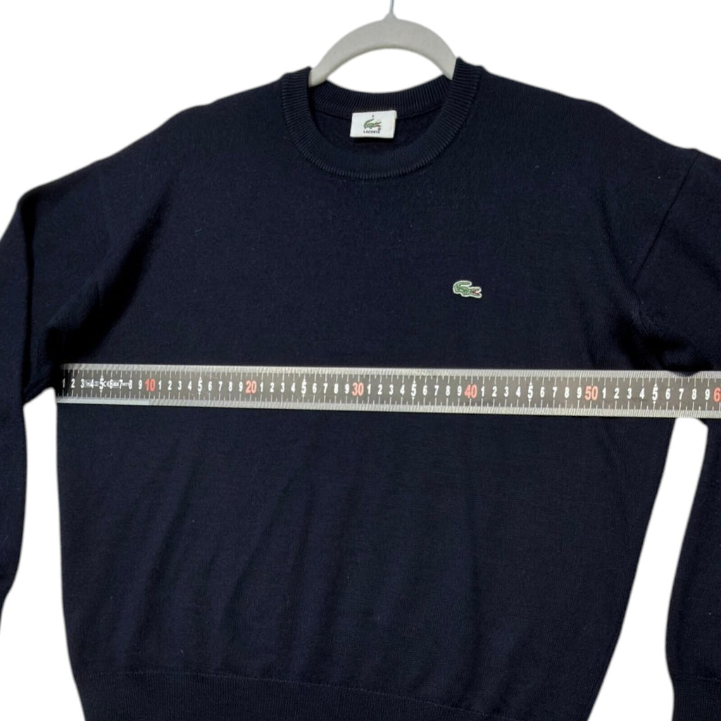 Lacoste blue crewneck sweater long sleeve with embroidered logo and ribbed cuffs.