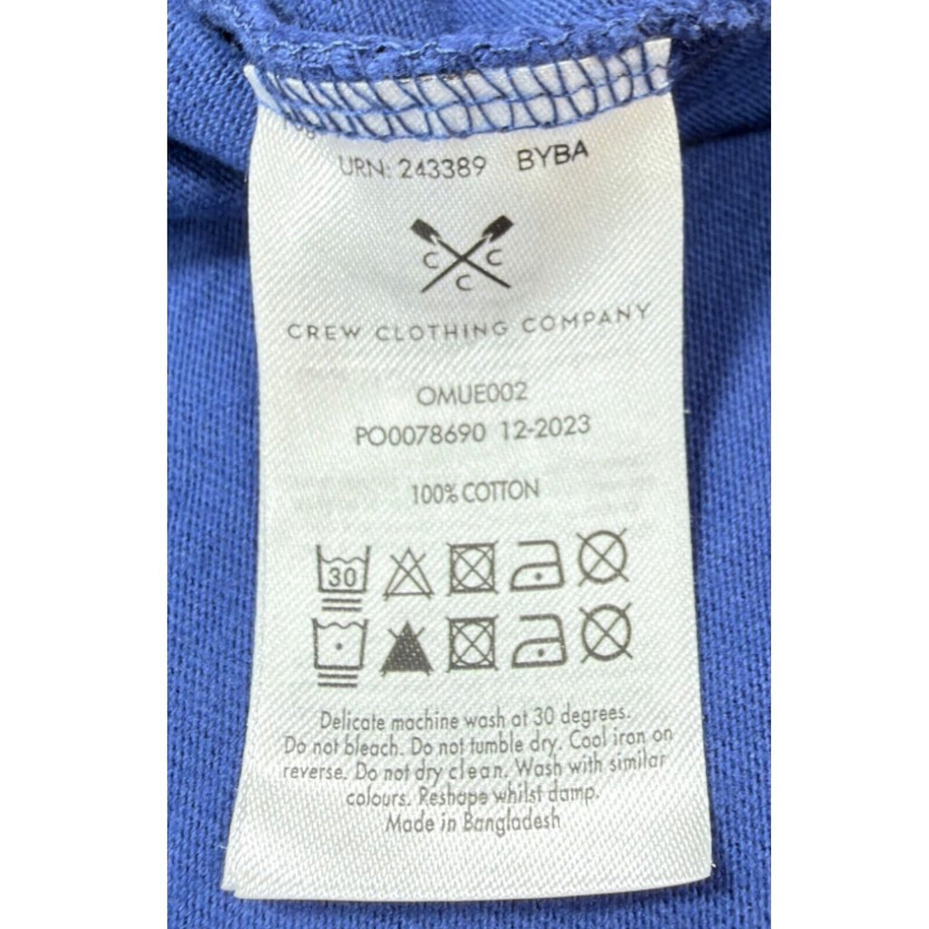 Crew Clothing blue t-shirt with embroidered logo and short sleeves, men's size 2XL.