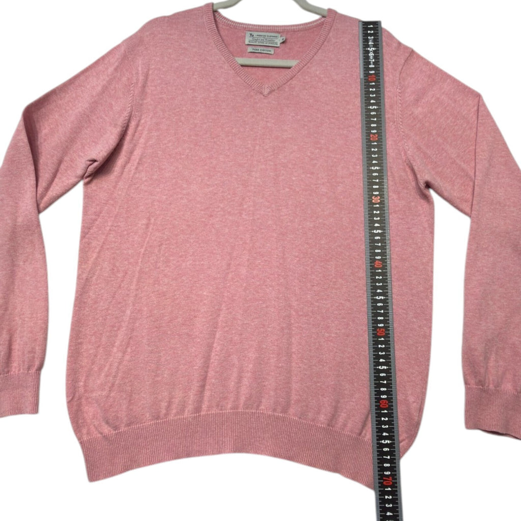 Tu pink crewneck sweater pure cotton v-neck long sleeve casual style