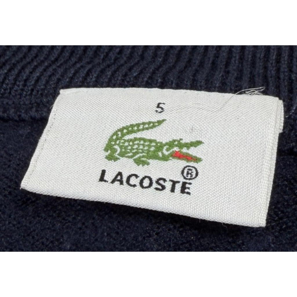 Lacoste blue crewneck sweater long sleeve with embroidered logo and ribbed cuffs.