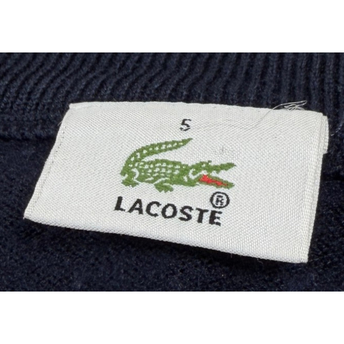 Lacoste blue crewneck sweater long sleeve with embroidered logo and ribbed cuffs.