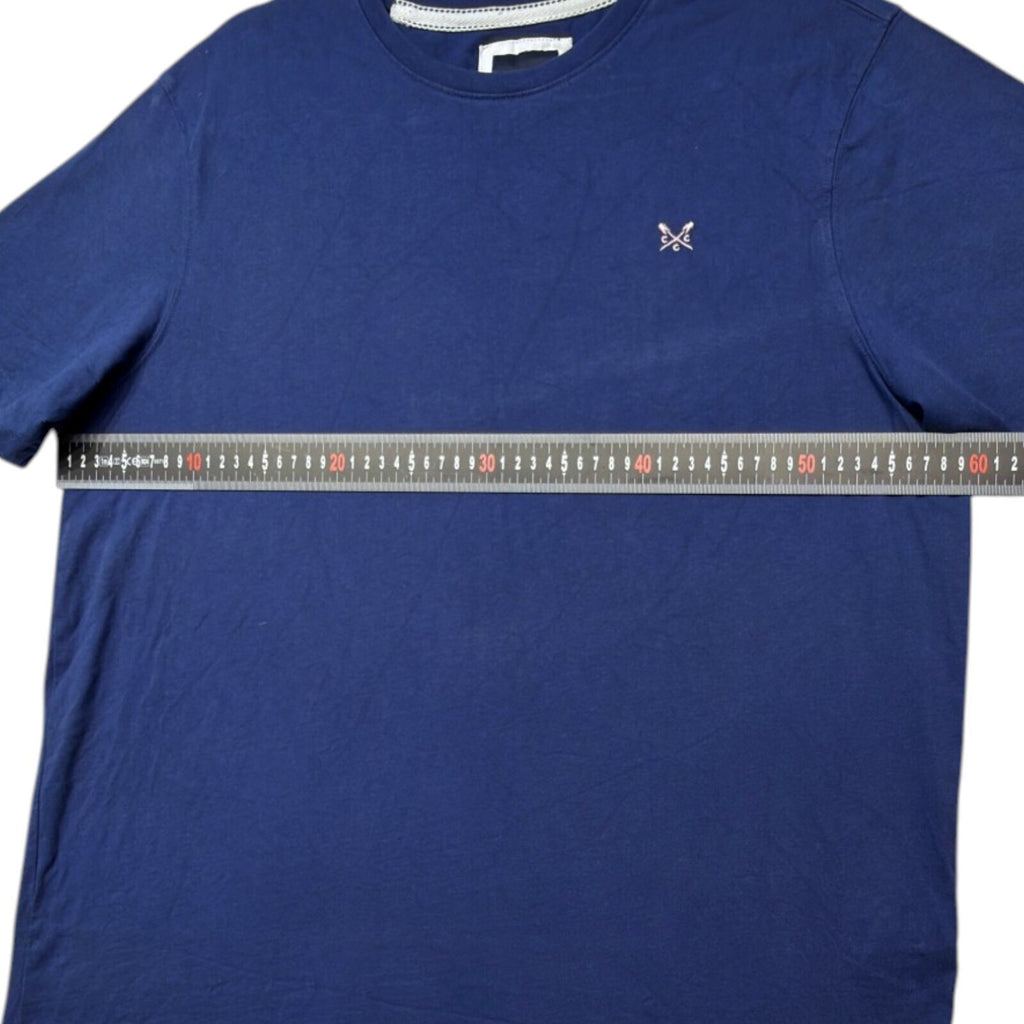 Crew Clothing blue t-shirt with embroidered logo and short sleeves, men's size 2XL.