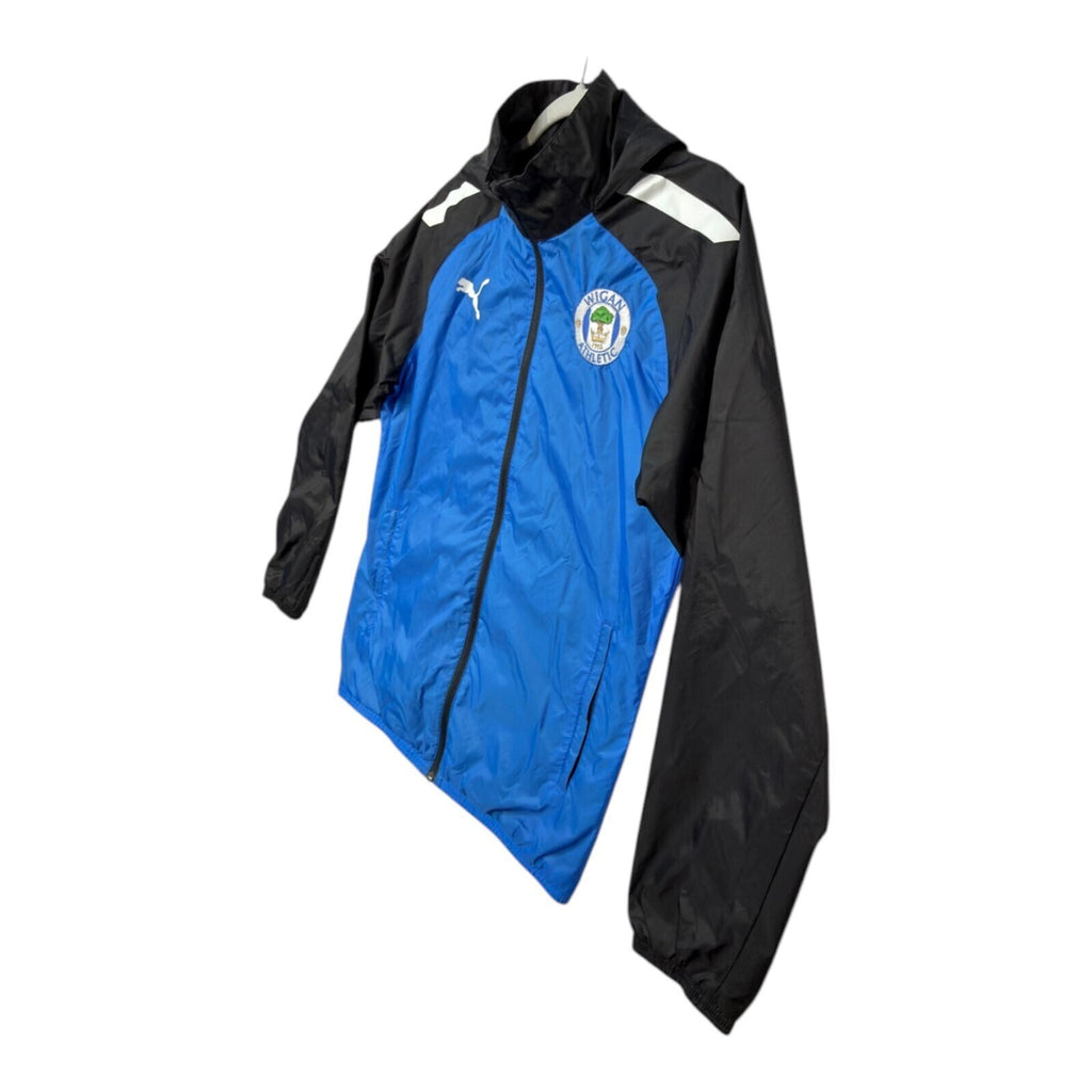 PUMA blue rain jacket full zip with Wigan Athletic logo and long sleeves.