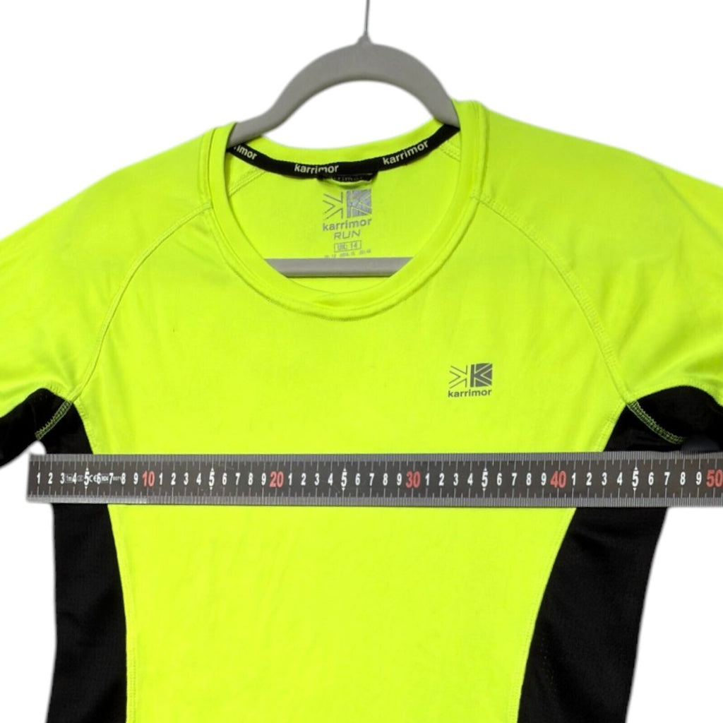 Karrimor yellow long sleeve run top with fluorescent accents and logo detail.